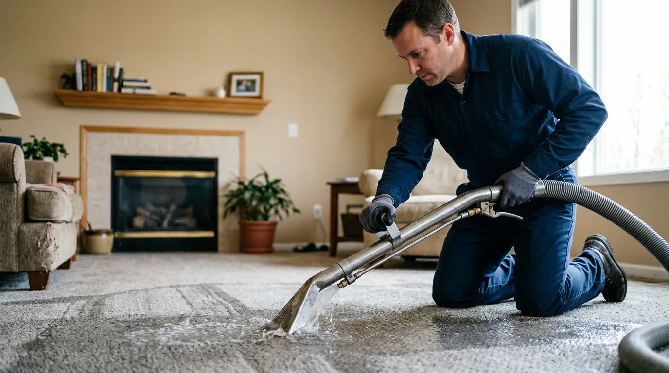 Water damage restoration technician working near Westfield, NC